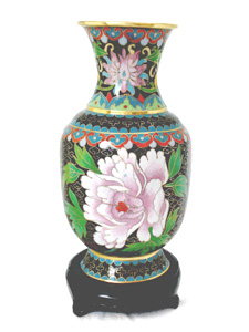 8 inch black cloisonne peonies vase