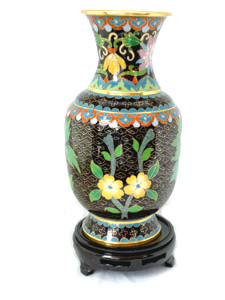 8 inch black cloisonne peonies vase