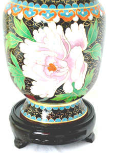 8 inch black cloisonne peonies vase