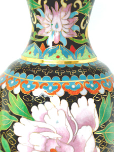 8 inch black cloisonne peonies vase