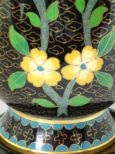 8 inch black cloisonne peonies vase