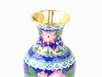 8 inch blue cloisonne peonies vase