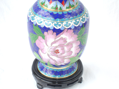 8 inch blue cloisonne peonies vase