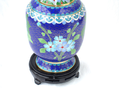 8 inch blue cloisonne peonies vase