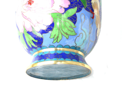 8 inch blue cloisonne peonies vase