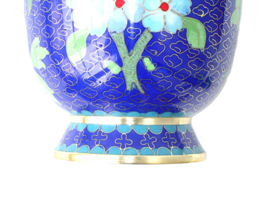 pair of 8 inch blue cloisonne peonies vases