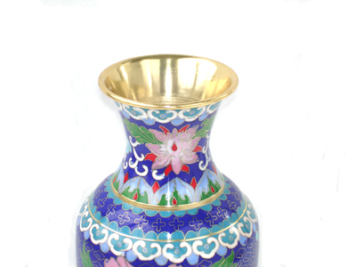 8 inch blue cloisonne peonies vase