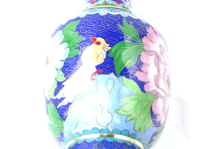 8 inch blue cloisonne peonies vase