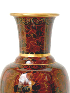 8 inch brown cloisonne peonies vase