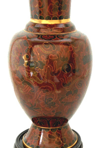 8 inch brown cloisonne peonies vase