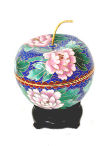 blue apple shaped cloisonne trinket box