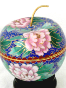 blue apple shaped cloisonne trinket box