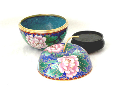 blue apple shaped cloisonne trinket box