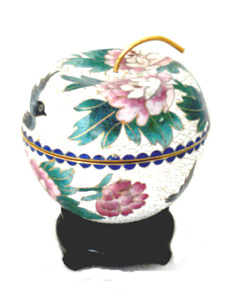 white apple shaped cloisonne trinket box