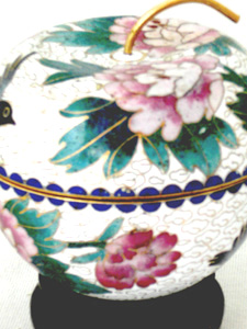 white apple shaped cloisonne trinket box