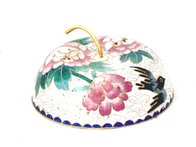 white apple shaped cloisonne trinket box