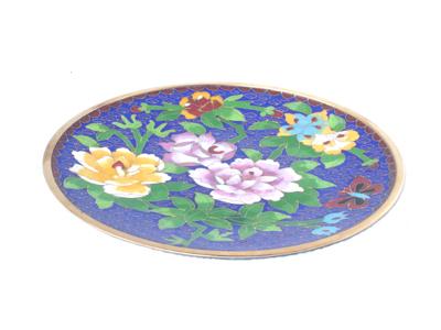 8 inch blue cloisonne display plate