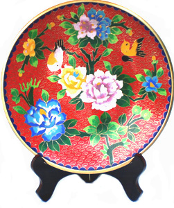 10 inch red cloisonne display plate