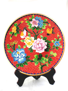 10 inch red cloisonne display plate