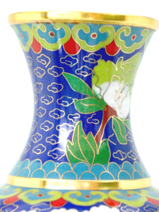pair of 10 inch blue cloisonne peonies vases