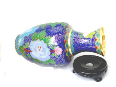 pair of 10 inch blue cloisonne peonies vases