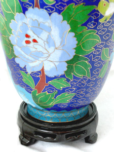 pair of 10 inch blue cloisonne peonies vases
