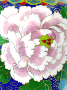 pair of 10 inch blue cloisonne peonies vases
