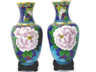 10 inch blue cloisonne peonies vase