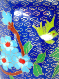 pair of 10 inch blue cloisonne peonies vases
