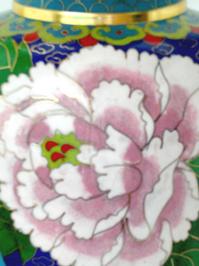 pair of 10 inch blue cloisonne peonies vases