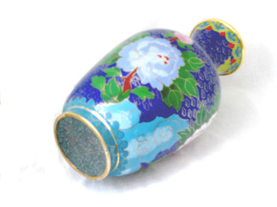pair of 10 inch blue cloisonne peonies vases