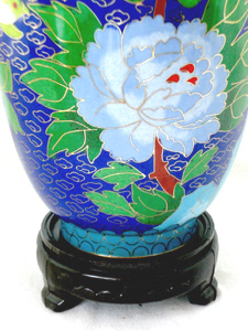 pair of 10 inch blue cloisonne peonies vases