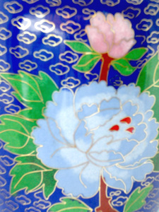 10 inch blue cloisonne peonies vase