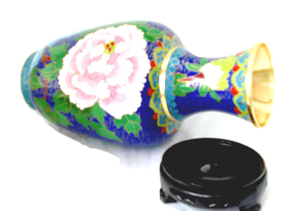 10 inch blue cloisonne peonies vase