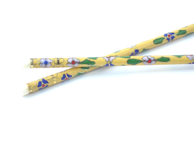 pair of yellow cloisonne chop sticks