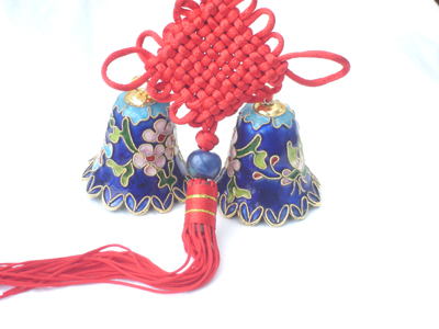 pair of blue cloisonne Christmas bells