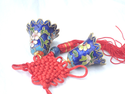 pair of blue cloisonne Christmas bells