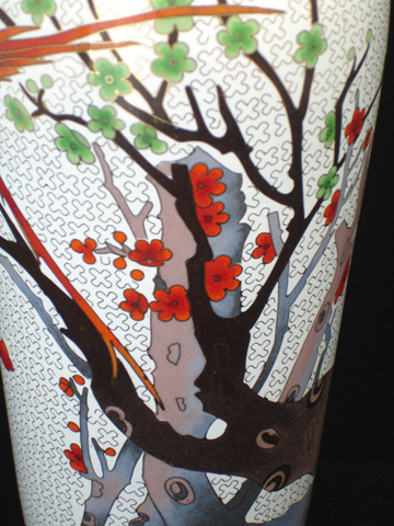 vintage large white Chinese cloisonne vase birds plum blossoms 11