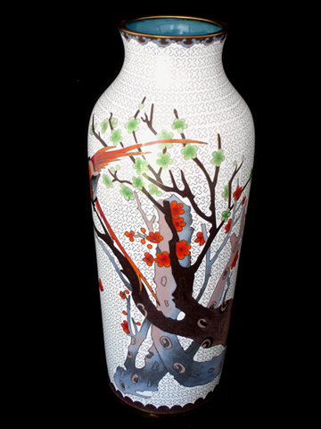 Fine Large White Decorative Chinese Cloisonne Vase pair of birds 3