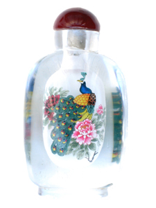 Peacocks inside painting snuff bottle