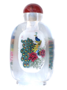 Peacocks inside painting snuff bottle