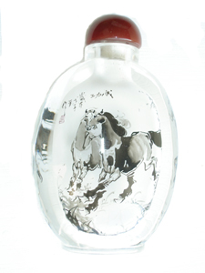 Thick glass inside painting horse snuff bottle