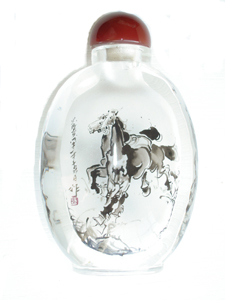 Thick glass inside painting horse snuff bottle