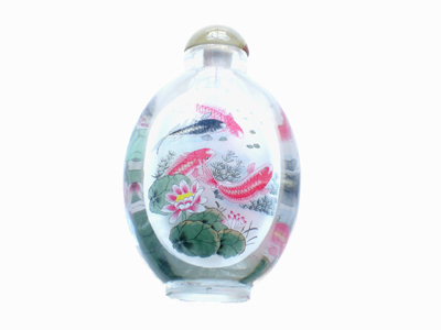 Thick glass inside painting carps and lotuses snuff bottle