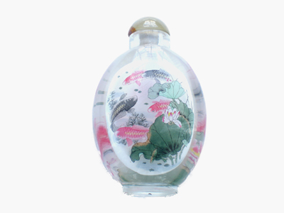 Thick glass inside painting carps and lotuses snuff bottle