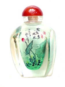Thick square glass inside painting ducks and lotuses snuff bottle