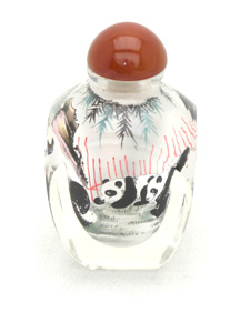 Thick square glass inside painting pandas snuff bottle