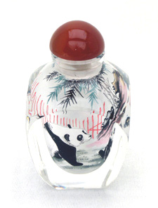 Thick square glass inside painting pandas snuff bottle