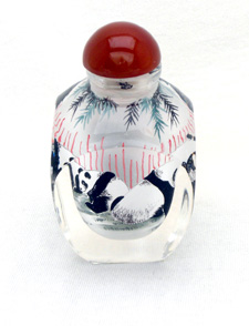 Thick square glass inside painting pandas snuff bottle