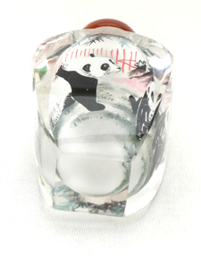 Thick square glass inside painting pandas snuff bottle